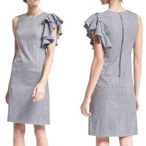 Banana Republic Ruffled Shoulder Sheath Dress Plaid Size 6 Career Academia